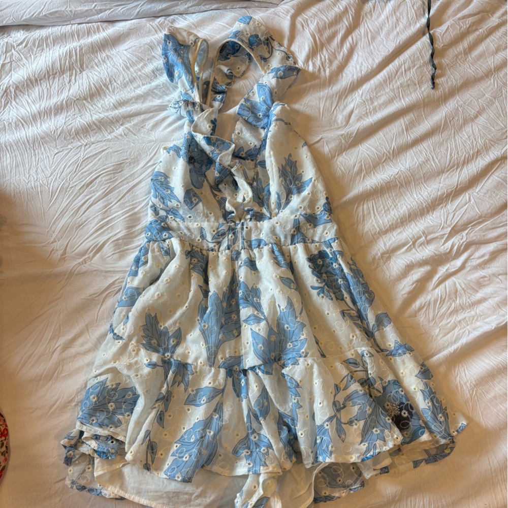 Blue and White Floral romper